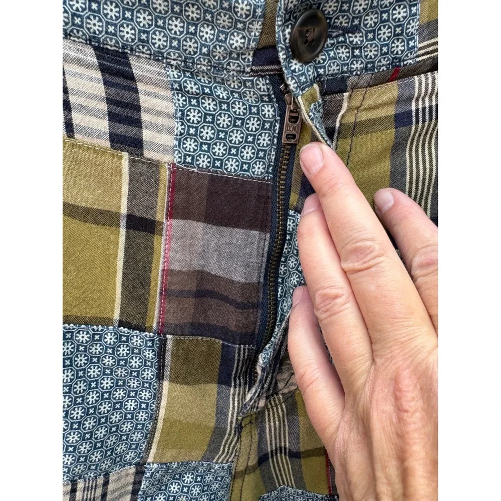 Old Navy Surplus Co Mens 36 Patchwork Plaid Cotton Shorts Olive Navy 555353-04-1